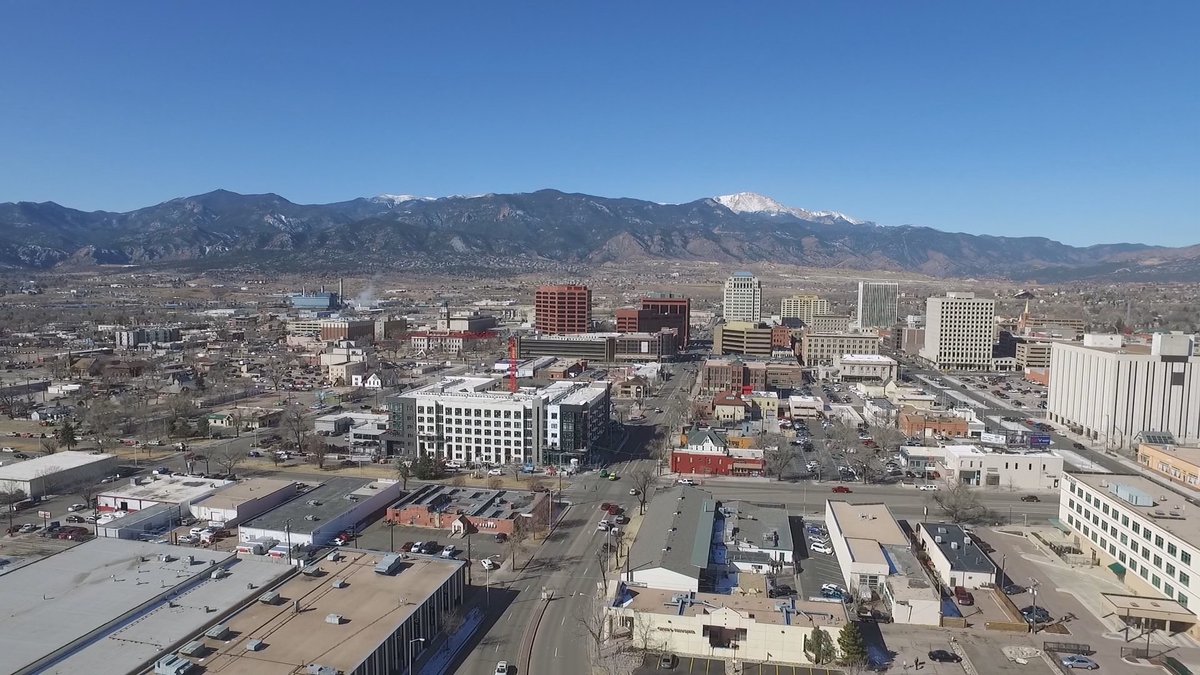 Drone shot of Downtown Colorado Springs from KKTV